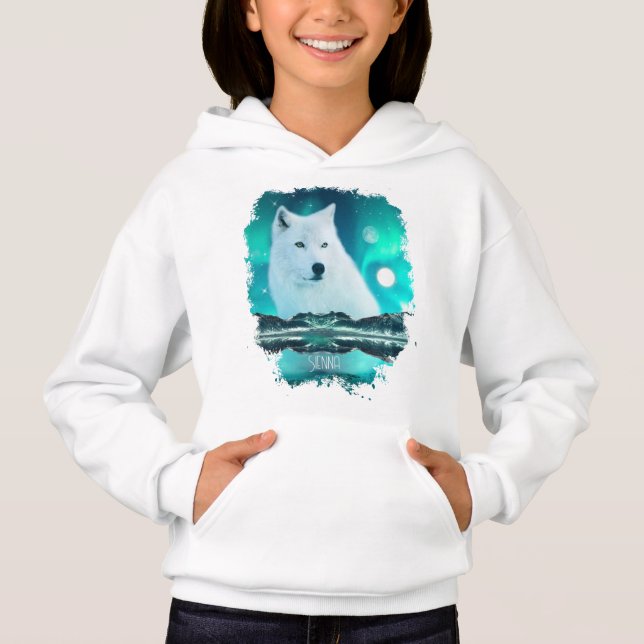 Arktisk varg och magisk natt med norra ljus t shirt (Framsida)