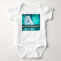 Arktisk varg och magisk natt med norra ljus