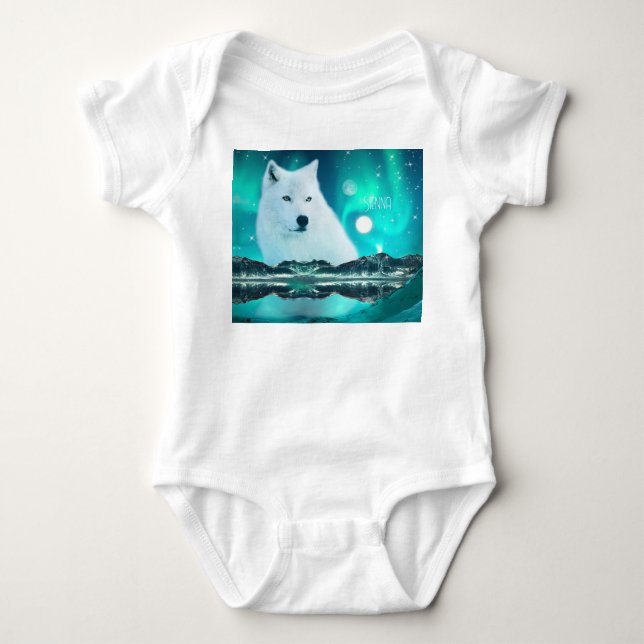 Arktisk varg och magisk natt med norra ljus t shirt (Framsida)