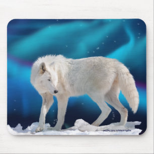 Arktisk Varg och norra Ljus II Fantasy Mousepad Musmatta
