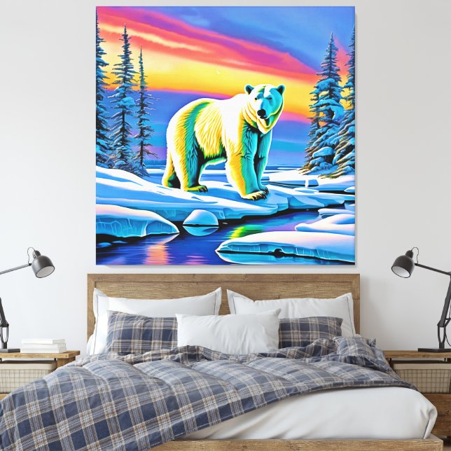 Arktisk Vild Snowy Polar Bear Canvastryck (Insitu (sovrum))