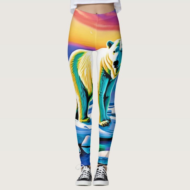 Arktisk Vild Snowy Polar Bear Leggings (Framsida)