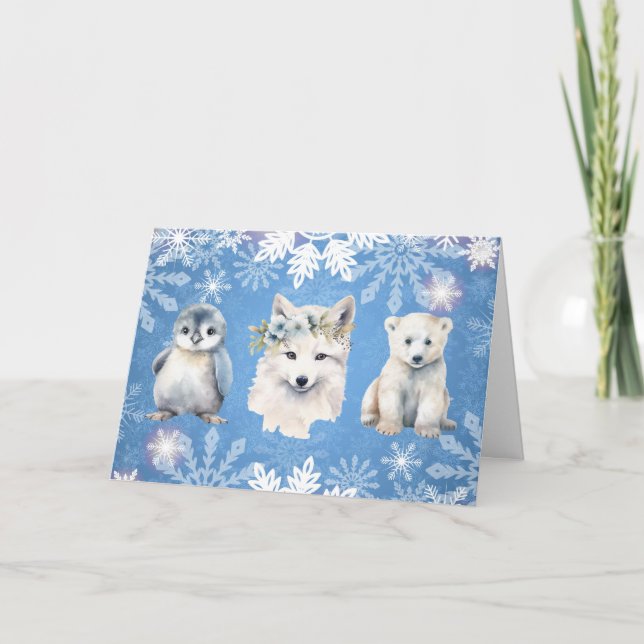 Arktisk vit jul vikbar höstkort helgkort (Framsida)