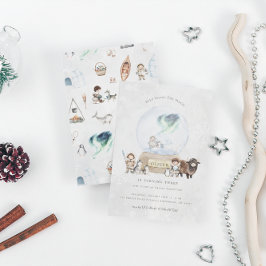 Arktiska Äventyr Snö Globe Birthday Inbjudningar