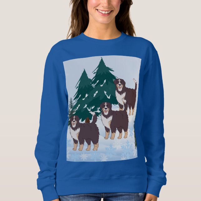 Arktiska Beauties Brown Huskies i Snö Winter Woofs T Shirt (Framsida)