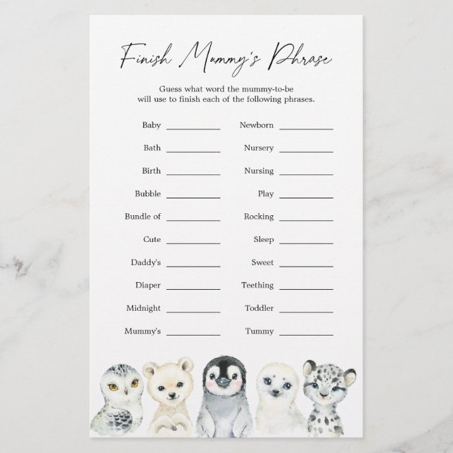 Arktiska Djur Baby Shower Fullborda Mummas Fras (Framsida)