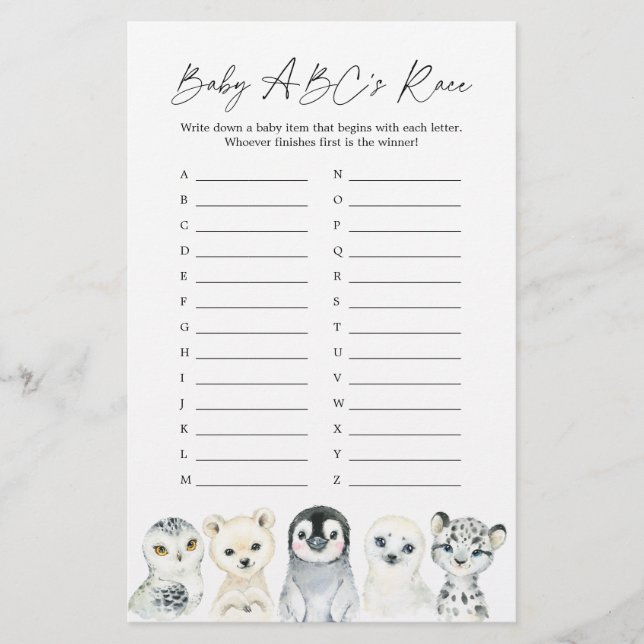Arktiska djur Babykläder ABC:s Tävling-spel (Framsida)