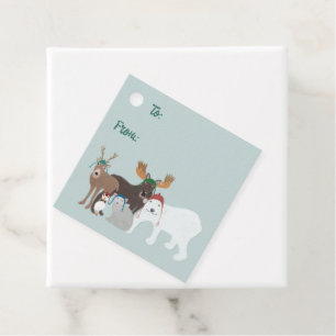 Arktiska djur i vinter Hatt jul Gåvor Etiketter