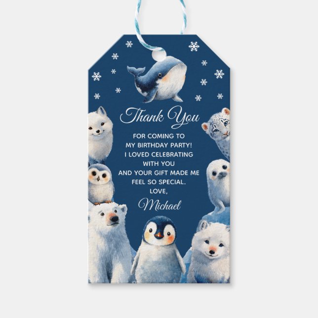 Arktiska djur Vinter Kids Birthday Tack Presentetikett (Framsidan)