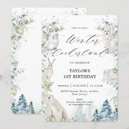 Arktiska djur Vinter Onederland 1:a födelsedag Inbjudningar