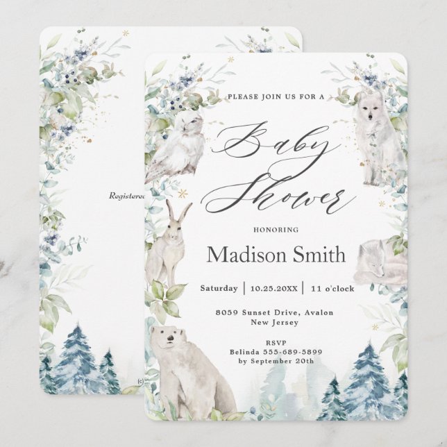 Arktiska djur Vinteralp, babyskor, Neutralt   Inbjudningar (Fram/baksida)