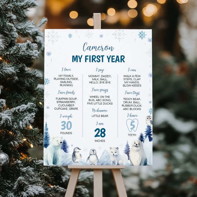 Arktiska djur Vintern 1:a födelsedag Party milsten Poster (Skapare uppladdad)