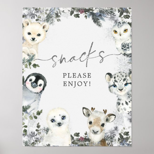 Arktiska djurvinter Onederland Birthday Snacks Poster (Framsidan)
