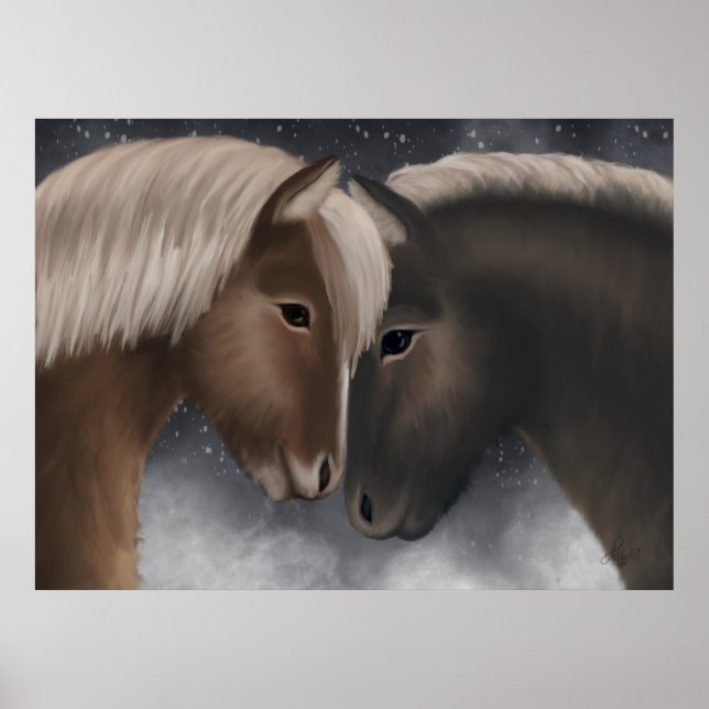 Arktiska frågan: isländska hästar i snöskogar poster (Framsidan)