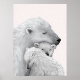 Arktiska Kärlek: Polar Bear Family i Rosa Hues Poster