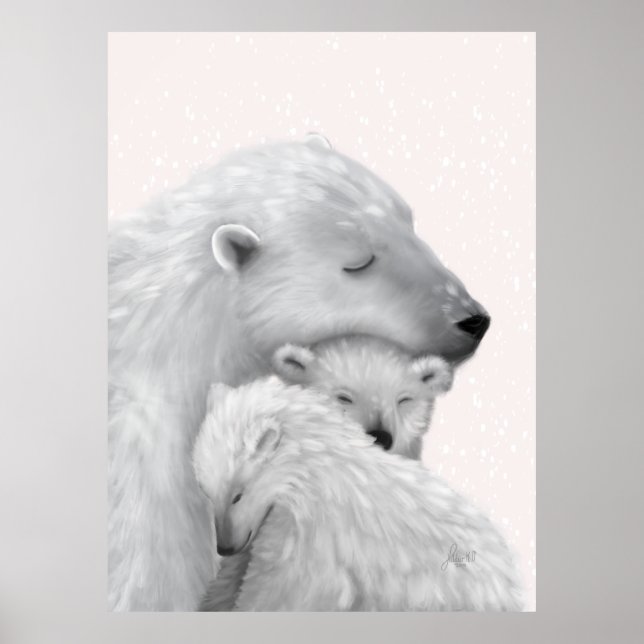 Arktiska Kärlek: Polar Bear Family i Rosa Hues Poster (Framsidan)