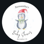 Arktiska Penguin - babydusch Runt Klistermärke<br><div class="desc">Baby Shower-inbjudan som innehåller en bra vattenfärgspenguin. Vinterbabyskor. Arktiska Penguin-babyduschtema. Matchande objekt är tillgängliga.</div>