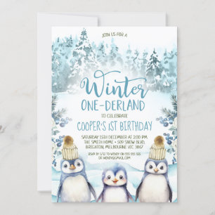 Arktiska Penguins Winter Onederland Birthday Inbjudningar
