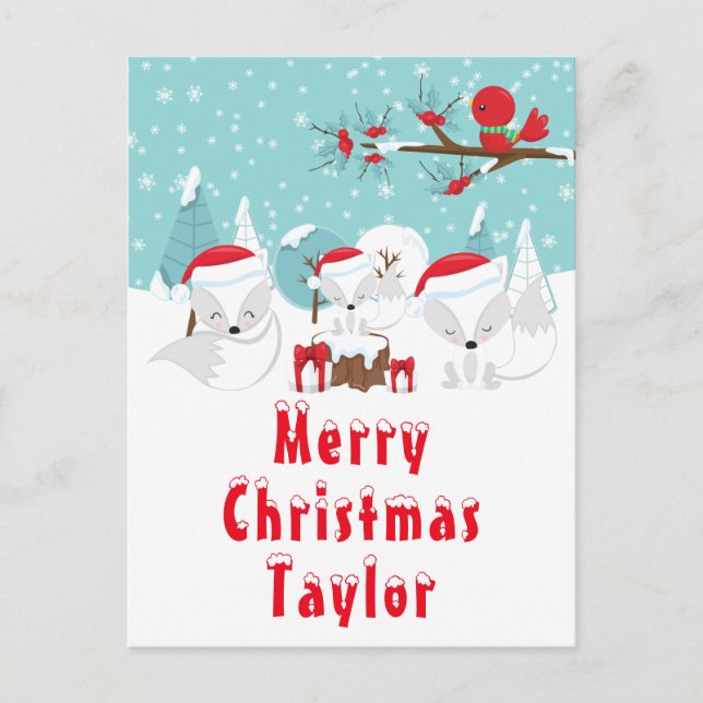 Arktiska rävar, God jul Helg Vykort (Framsida)