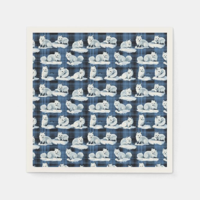 Arktiska rävar Vinterjul Tartan Play Mönster Pappersservett (Framsidan)