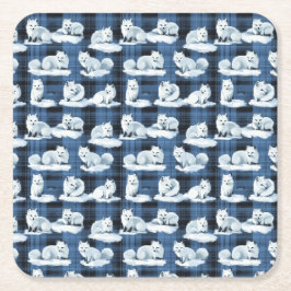 Arktiska rävar Vinterjul Tartan Play Mönster Underlägg Papper Kvadrat