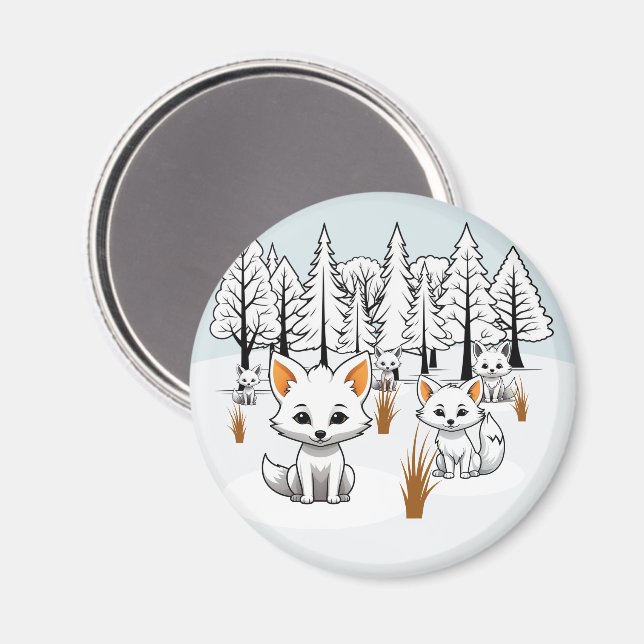 Arktiska rävar - vinterlandskap magnet (Front/Back)