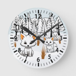 Arktiska rävar - vinterlandskap rund klocka