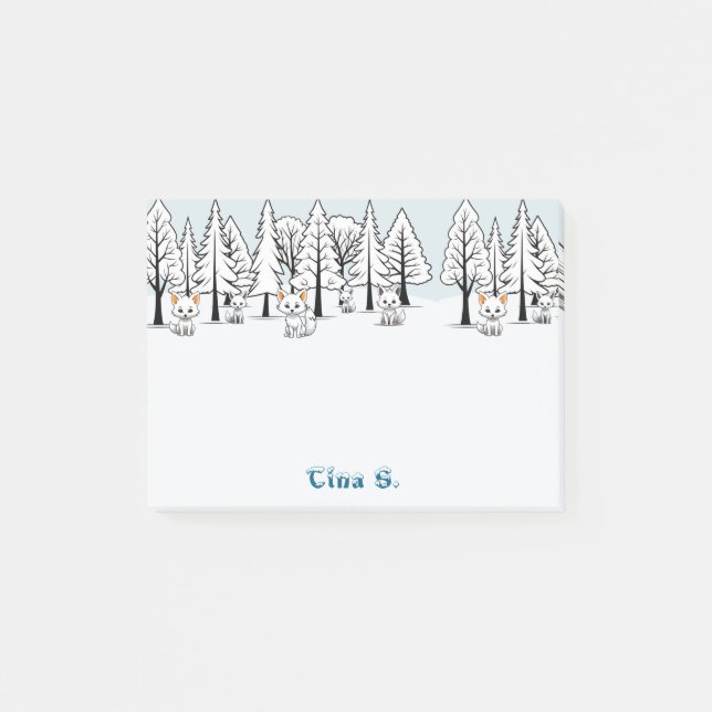 Arktiska rävar - vinterlandskap - Snötext Post-it Block (Framsida)