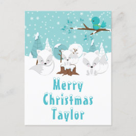 Arktiska rävar Winter Wonderland God jul Helg Vykort