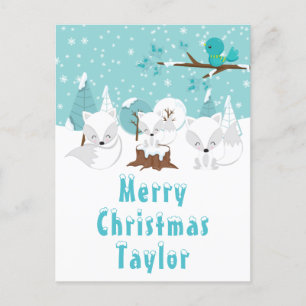 Arktiska rävar Winter Wonderland God jul Helg Vykort