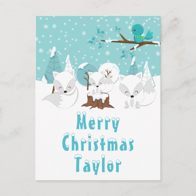 Arktiska rävar Winter Wonderland God jul Helg Vykort (Framsida)