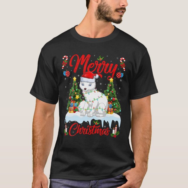 Arktiska rävsaxen Älskare Julafton Lighting Santa  T Shirt (Framsida)