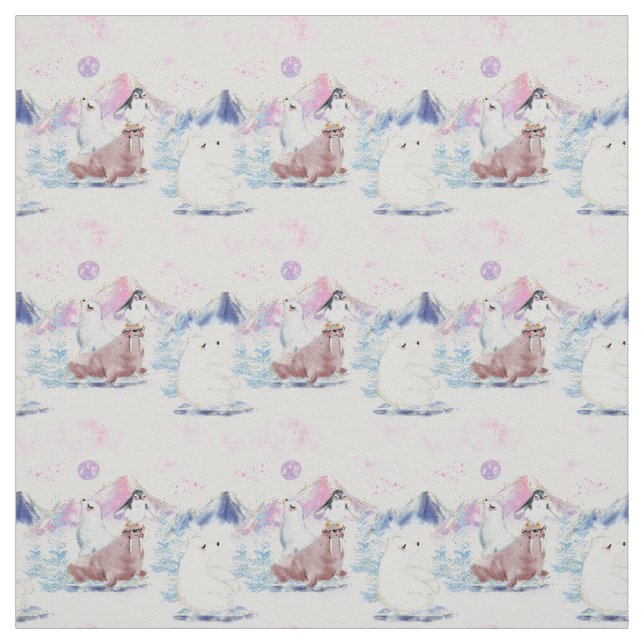 Arktiska vänner Polar Bears och Penguins Dream Tyg (Provkarta)