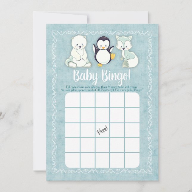 Arktiska vinterdjur Babyskor Bingo Game Inbjudningar (Framsida)