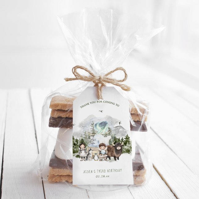 Arktiskt äventyrsfödelsedagsfest presentetikett (Skapare uppladdad)