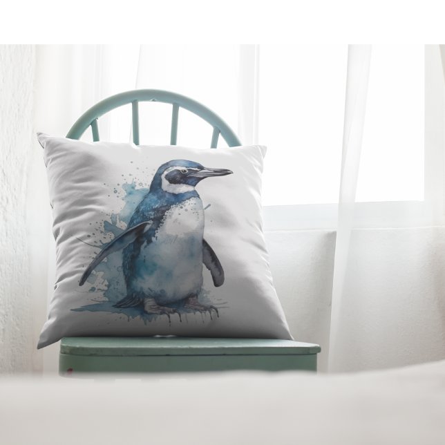Arktiskt Azure Watercolor Penguin Kudde (Skapare uppladdad)