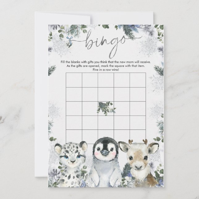 Arktiskt Djur Vinter Värld Baby Bingo Spel Inbjudningar (Framsida)