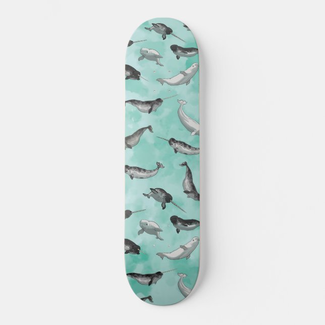 Arktiskt Narwhals och Belugasmönster Mini Skateboard Bräda 18,5 Cm (Framsida)