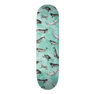 Arktiskt Narwhals och Belugasmönster Mini Skateboard Bräda 18,5 Cm
