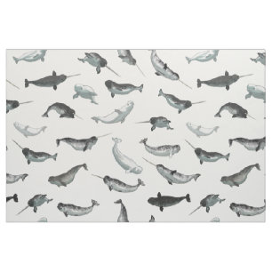 Arktiskt Narwhals och Belugasmönster Tyg