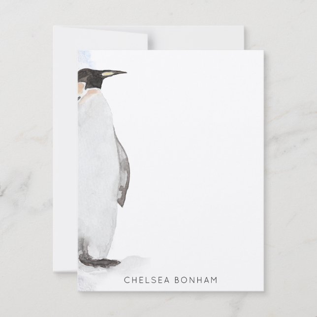 Arktiskt penguin-kort för vattenfärgsanteckning anteckningskort (Framsida)