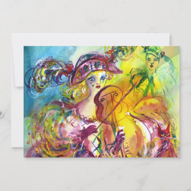 ARLECCHINA VIOLINIST  Mardi Gras Maskeradfest Inbjudningar (Framsida)