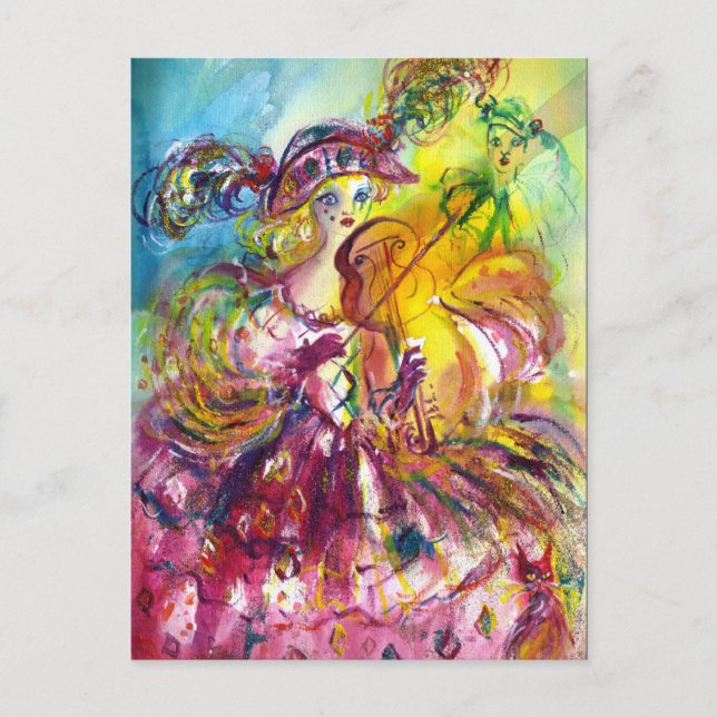 ARLECCHINA VIOLINIST Mardi Gras Masqueradefest Inbjudan Vykort (Framsida)