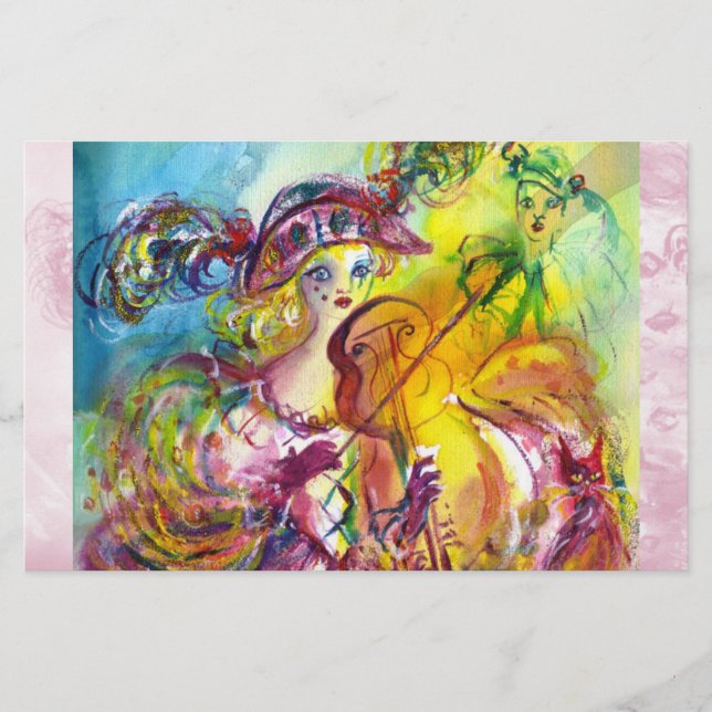 ARLECCHINA VIOLINIST / Venetian Carnival Natt Brevpapper (Framsida)