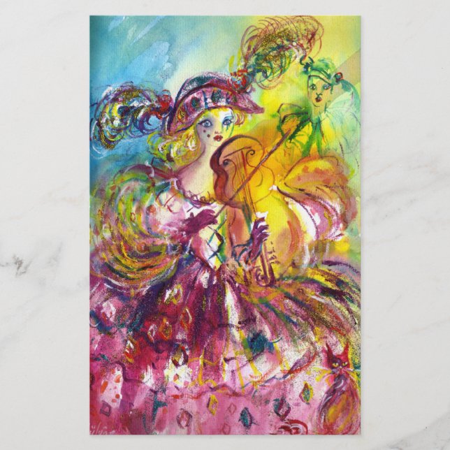 ARLECCHINA VIOLINIST / Venetian Carnival Natt Brevpapper (Framsida)
