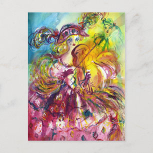 ARLECCHINA VIOLINIST / Venetian Carnival Natt Vykort