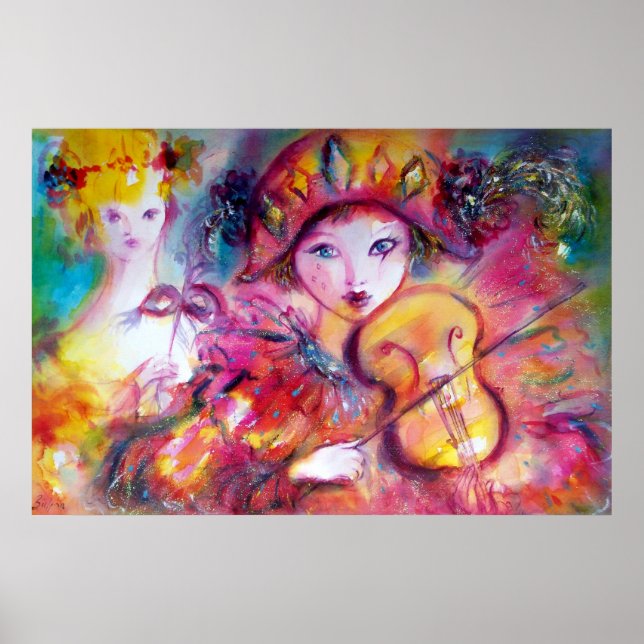 Arlecchino och Colombina/Venetian Carnival Ansikte Poster (Framsidan)