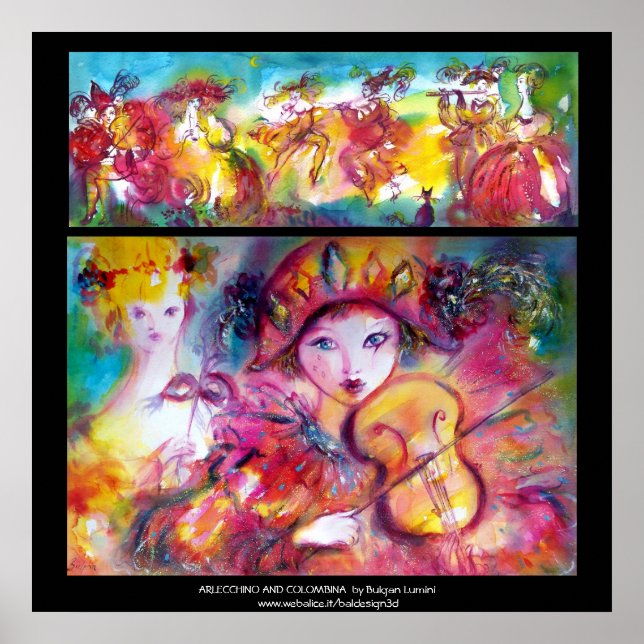 ARLECCHINO OCH COLOMBINA Venetinan Masquerad Poster (Framsidan)