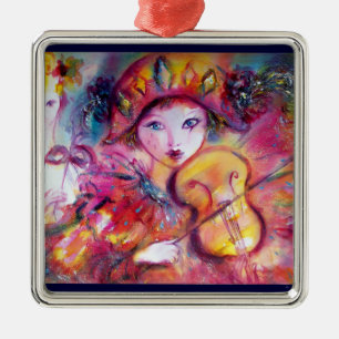 ARLECCHINO OCH COLOMBINA,Venetisk karnivalmask Julgransprydnad Metall