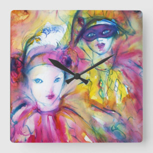 ARLECCHINO PIERO AND COLOMBINA (detail) Fyrkantig Klocka